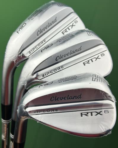 Cleveland RTX6 Zipcore Wedge Set LEFT Hand 52-10*, 56-10*, 60-10* Steel LH NEW!