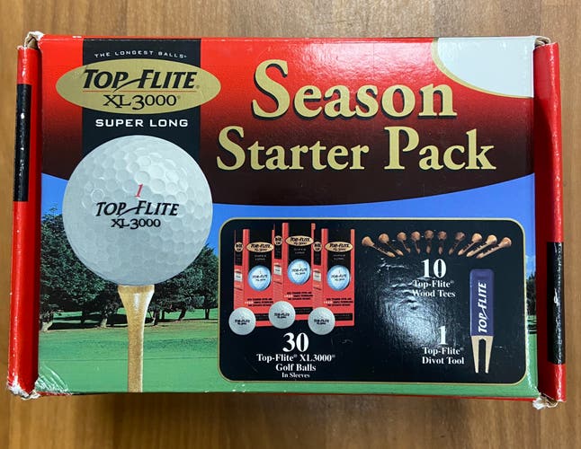 Top Flite XL 3000 Super Long Season Starter Pack /10 Wooden TopFlite Tees , 1 Top Flite Divot Tool