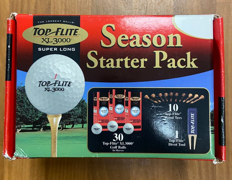 Top Flite XL 3000 Super Long Season Starter Pack /10 Wooden TopFlite Tees , 1 Top Flite Divot Tool