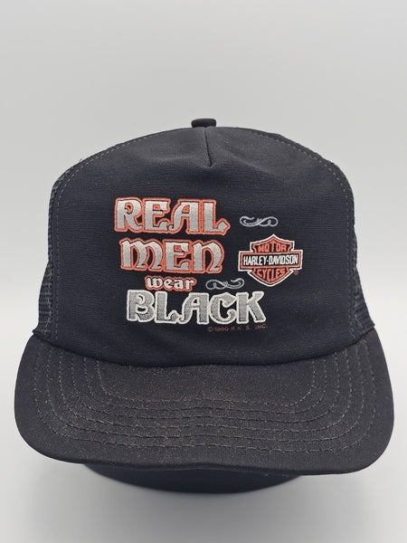 Vintage Harley Davidson Motorcycle Trucker Real Men Wear Black Mesh Hat Snapback