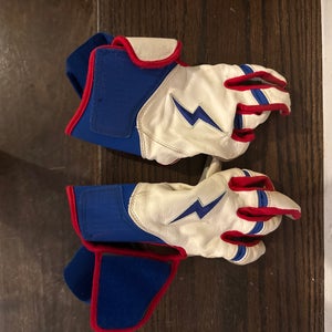 Large Bruce Bolt Batting Gloves (Used) Red White and Blue