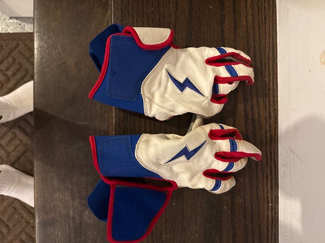 Large Bruce Bolt Batting Gloves (Used) Red White and Blue