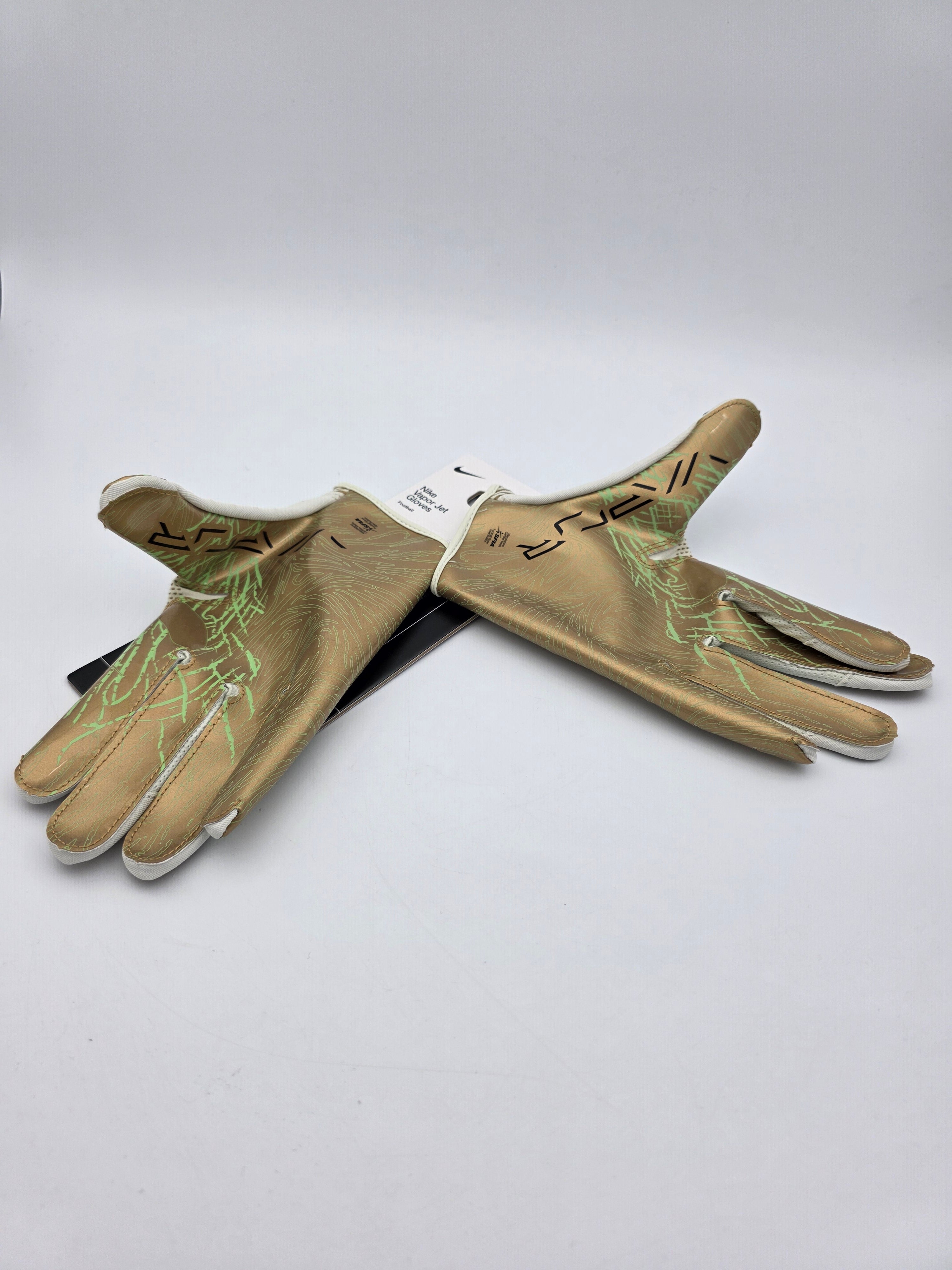 NIKE Vapor Jet 8.0 Energy Football Gloves Gold Green L NWT