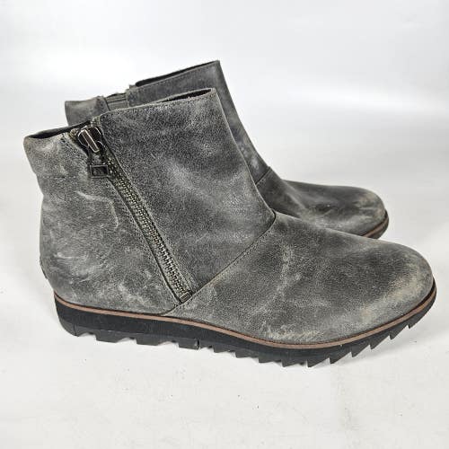Sorel Harlow Gray Leather Waterproof Zip Ankle Boots Womens Size: 8
