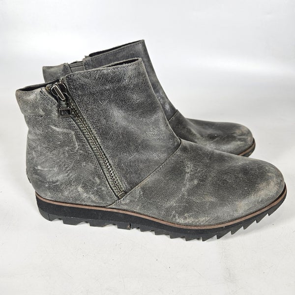 Sorel Harlow Gray Leather Waterproof Zip Ankle Boots Womens Size: 8