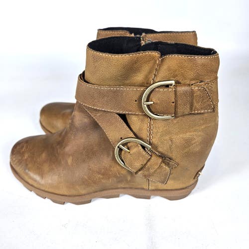 Sorel Joan of Arctic Wedge II Women's Brown Leather Chelsea Booties Size 9.5