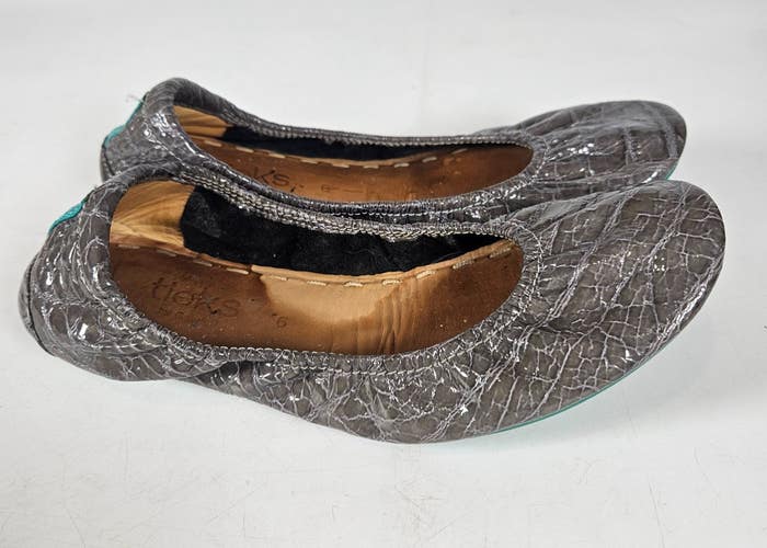 Tieks By Gavrieli Slate Grey Croc Print Patent Leather Ballet Flats Size 6 Women