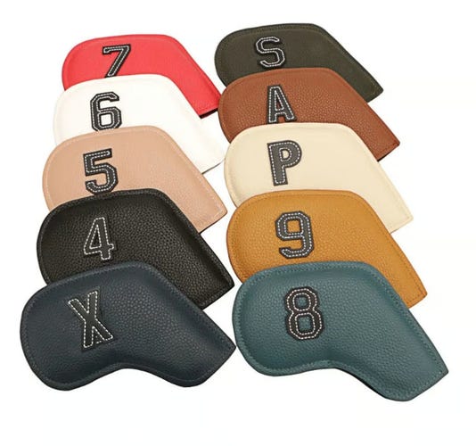 (New)Set of 10 Premium Leather Iron Head Covers Embroidery Numbers 3-9 - P, S, A NEW