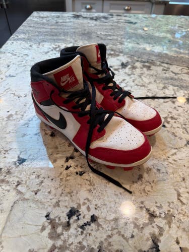 Red Men's Size M 10.0 (W 11.0) Adult Nike Air Jordan High Top Molded Cleats (Used)