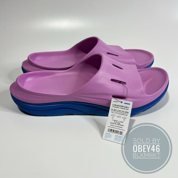 Hoka Ora Recovery Slide 3 Cyclamen Purple Sky Blue Sandal 14 