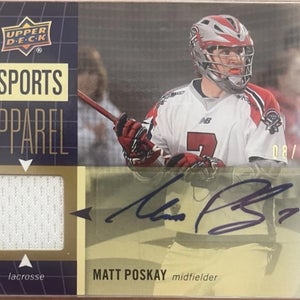 2011 upper deck Matt Poskay Patch auto /15 Boston cannons