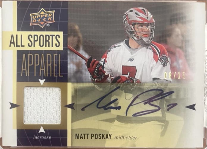2011 upper deck Matt Poskay Patch auto /15 Boston cannons