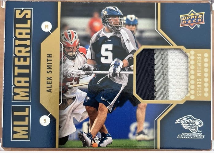 2011 upper deck mll lacrosse Alex Smith Chesapeake Bayhawks 3 color patch game used