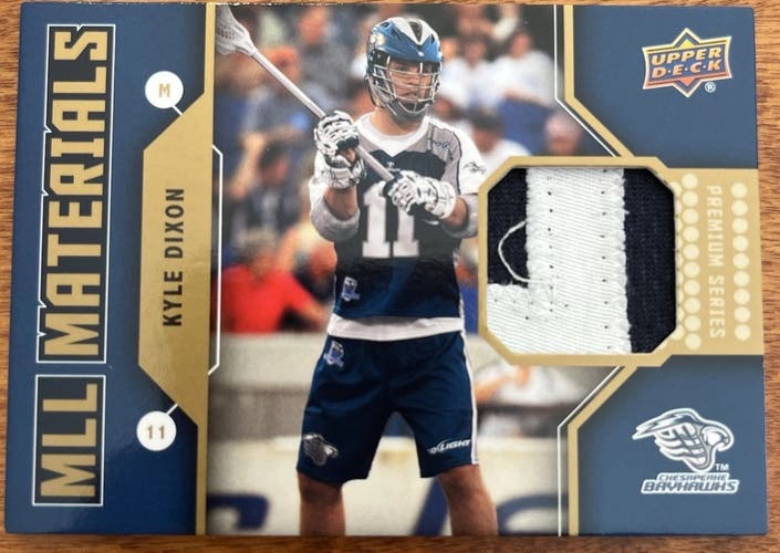 2011 upper deck MLL major league Lacrosse Kyle Dixon game worn nameplate patch Chesapeake Bayhawks