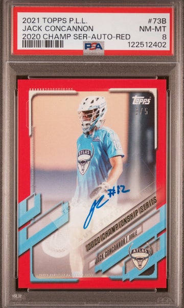 2020 premier lacrosse league PLL jack Concannon red auto /5 atlas PSA 8