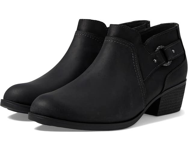 Clarks Charlten Grace Boots Women's 12 Black Leather Round Toe Block Heel PQ707