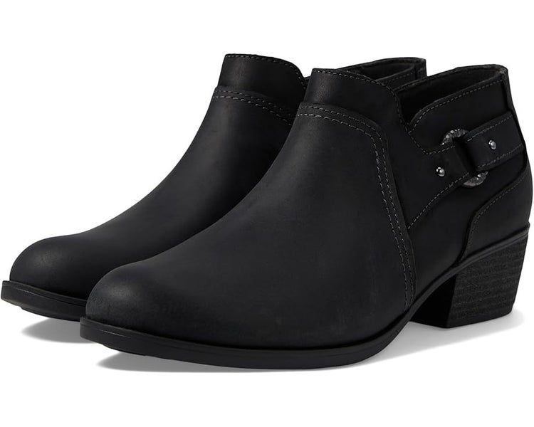 Clarks Charlten Grace Boots Women's 12 Black Leather Round Toe Block Heel PQ707
