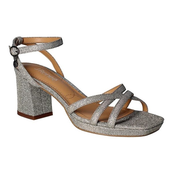 J. Renee Klarson Sandals Womens 9.5 Gray Ankle Strap Square Toe Block Heel PQ654