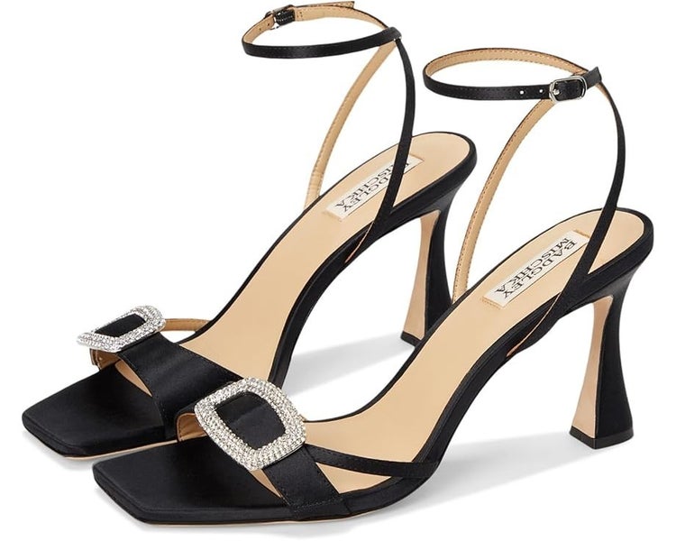 Badgley Mischka Judith Sandals Women's US 7 Black Square Toe Stiletto Heel PQ715