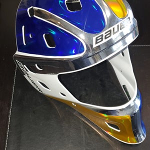 Custom Mystic Blue and Gold Chrome and Chrome - Med Bauer NME One Goalie Mask