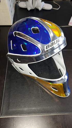 Custom Mystic Blue and Gold Chrome and Chrome - Med Bauer NME One Goalie Mask
