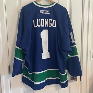 Authentic CCM Vancouver Canucks Roberto Luongo Stick In Rink Blue Jersey Size XL