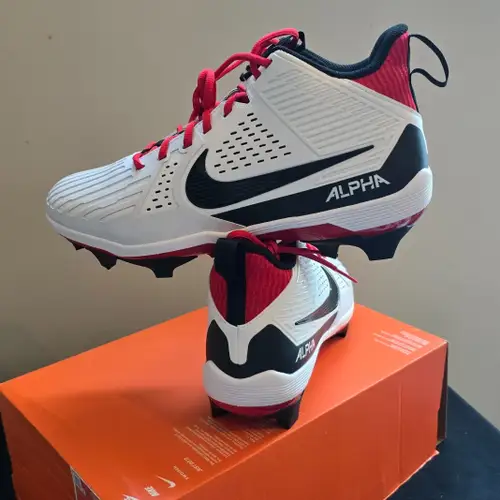 Nike Alpha Menace Strong Football Cleats White/Red/Black Men’s Size 12 NEW! FREE SHIPPING