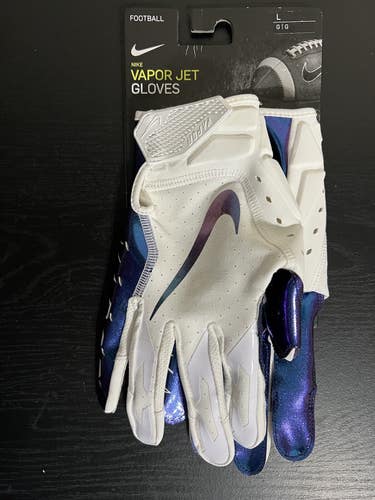 Nike Vapor Jet Football Receiver Gloves Size Large White Purple Iridescent
