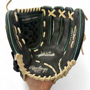 Used Rawlings WFP115MT RH Throw Fastpitch Gloves Black And Tan 11 1/2" 11863-S000023981
