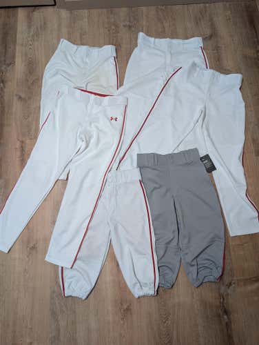 White with Red Stripe Large Youth Baseball Pants x6 (Used)