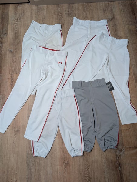 White with Red Stripe Large Youth Baseball Pants x6 (Used)