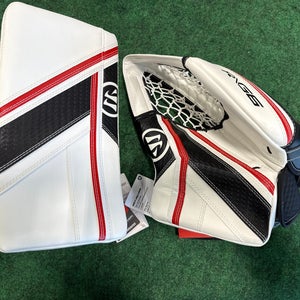 White Black & Red Intermediate Warrior Ritual G6 E+ Goalie Glove & Blocker Set Regular (New)