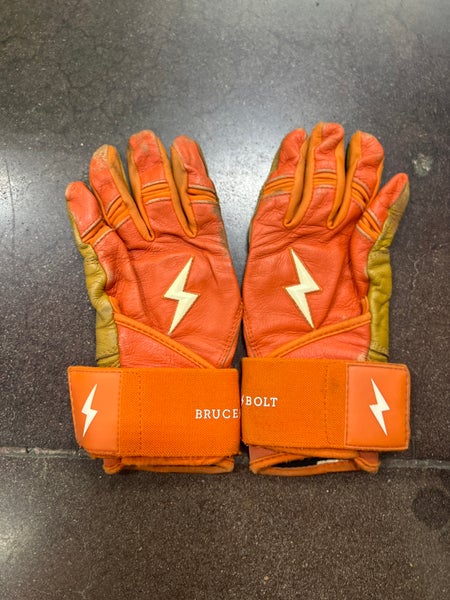 Orange Youth XL Bruce Bolt Batting Gloves (Used)
