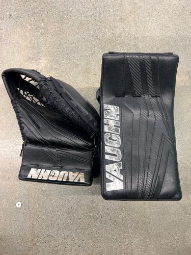 Black Intermediate Vaughn Velocity V9 Goalie Gloves & Blockers Regular (Used)