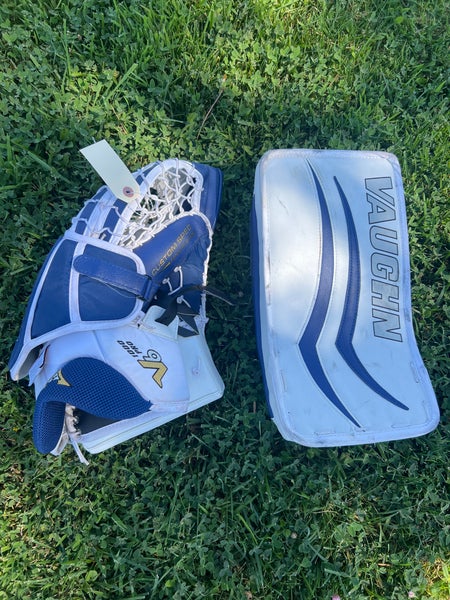 White Senior Vaughn Velocity V6 Goalie Glove & Blocker Set Regular