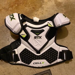 Medium Youth STX Cell V Lacrosse White Shoulder Pads (Used)
