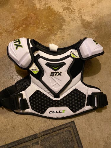 Medium Youth STX Cell V Lacrosse White Shoulder Pads (Used)
