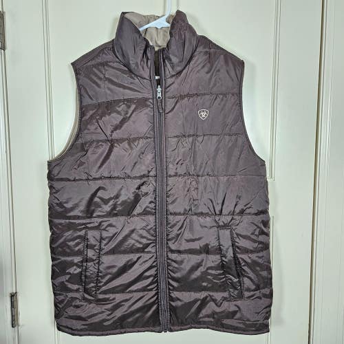 Ariat Puffer Vest Mens Dark Brown Beige Reversible Full Zip Size: L