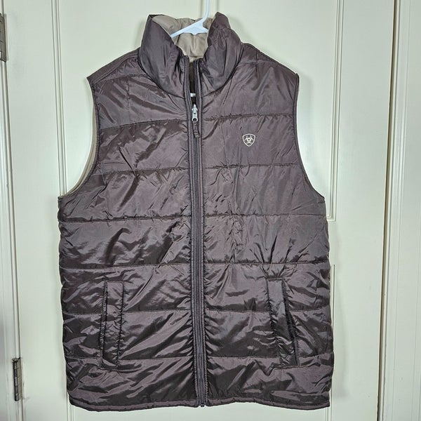 Ariat Puffer Vest Mens Dark Brown Beige Reversible Full Zip Size: L