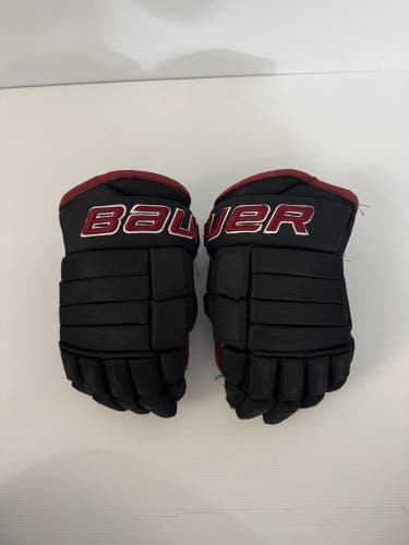 Used Size 14" Senior Bauer Pro Series Pro Stock Hockey Gloves Black/Maroon