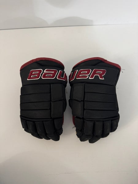 Used Size 14" Senior Bauer Pro Series Pro Stock Hockey Gloves Black/Maroon