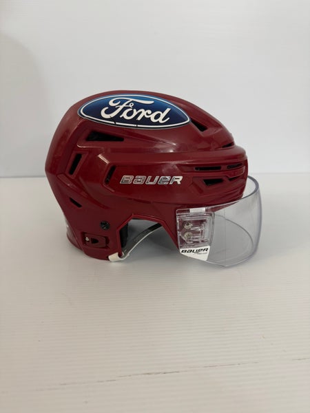 Used Medium Red Bauer Re-Akt 150 Helmet Pro Stock With Visor