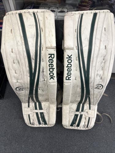 Senior Size 35 + 2 Inch Reebok 18KSR Ice Hockey Goalie Leg Pads.