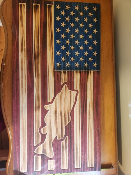 Solid Wood Bass American Flag 23 and 3/4 Inches (Mint Condition)