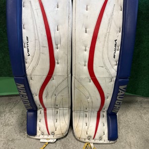 White Red & Blue Senior Vaughn Ventus LT88 Goalie Leg Pads (Used) | 32” +2”