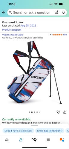 Excellent Ogio Woode 8 Hybrid Red, White & Blue Stand Bag