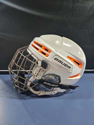 Small Bauer Re-Akt 75 Helmet (Used) White w/ Orange accents