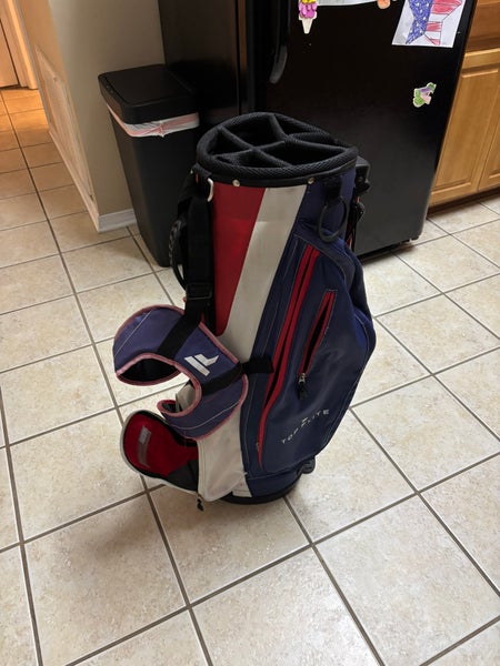 Top flight red white and blue golf bag