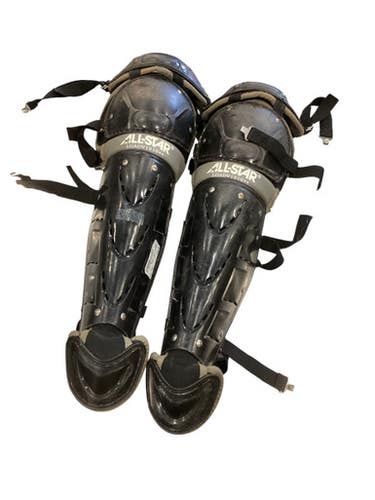 Used All Star BLACK SHIN GUARD Catchers Leg Guards Black Youth 11884-S000053195