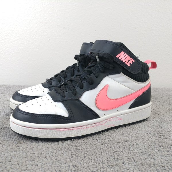 Nike Court Borough Mid Youth Girls Size 5Y Shoes Leather Black Pink CD7782-005